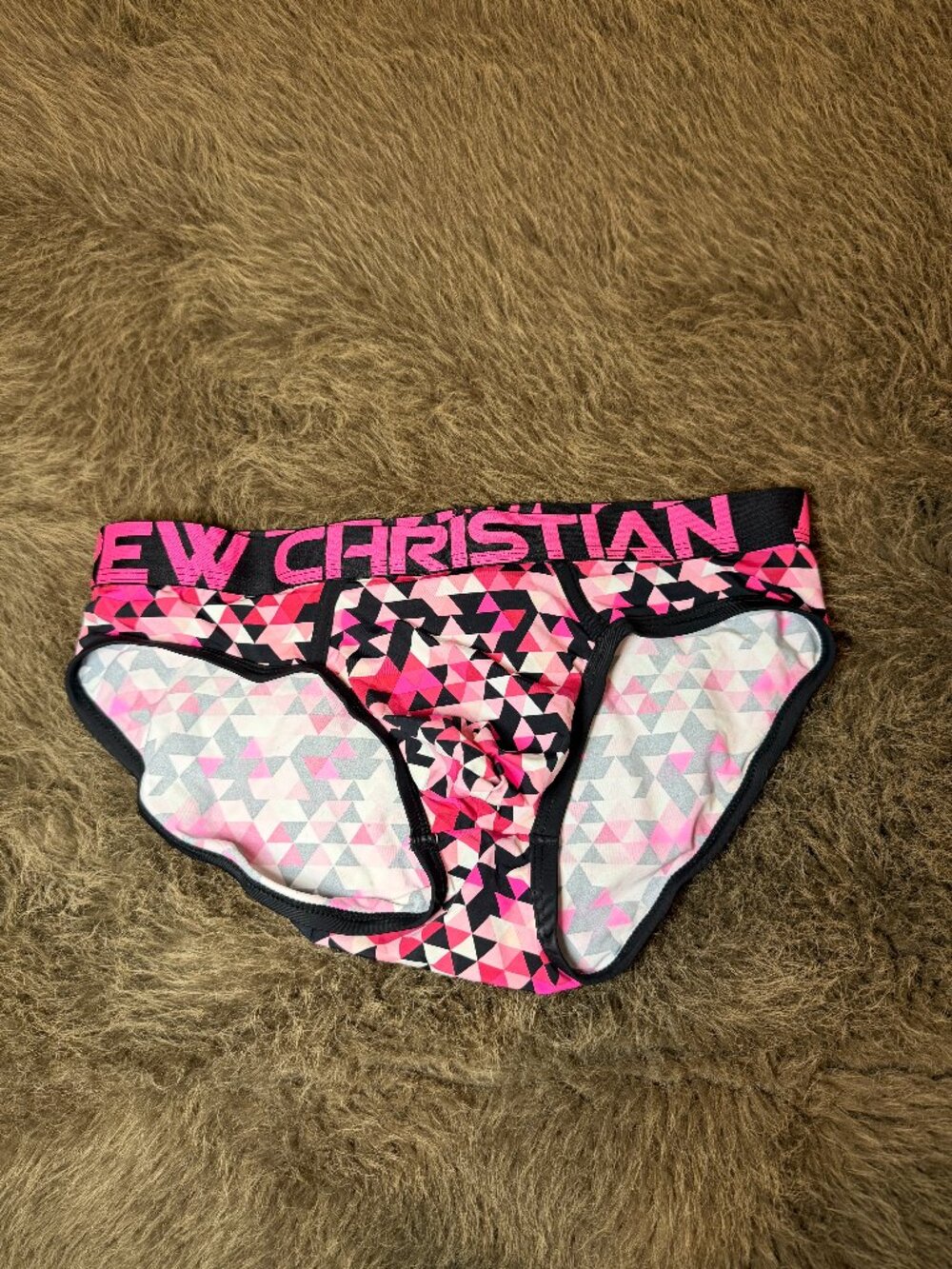 Andrew Christian Men's Pink Black Geometric Print Low Rise Brief Underwear